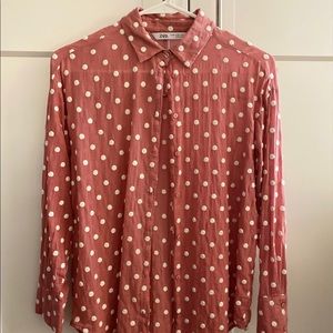 ZARA Pink Polka Dot Shirt (XS)